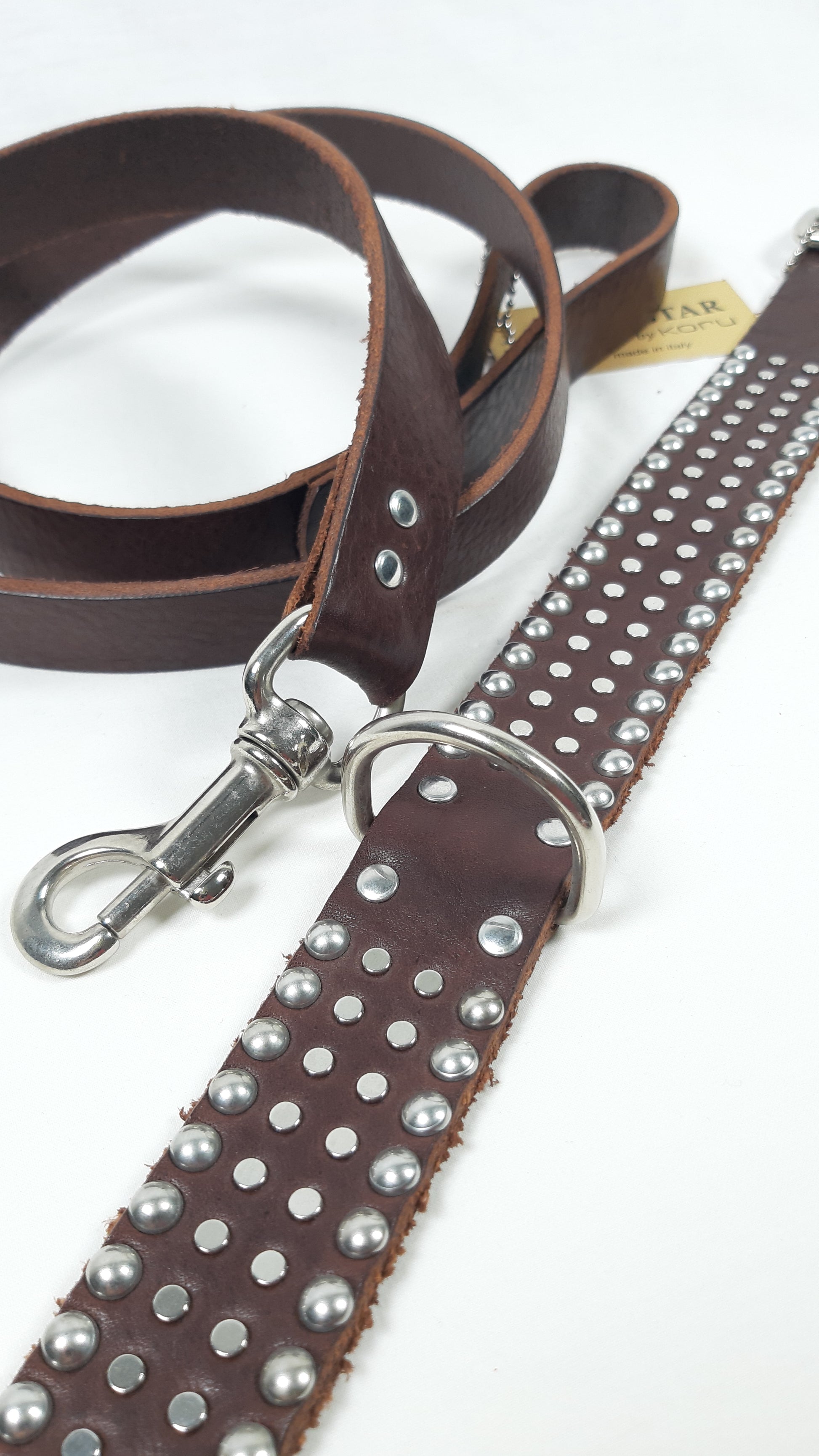 COLLARE IN CUOIO BORCHIATO h.3,5CM TG.55