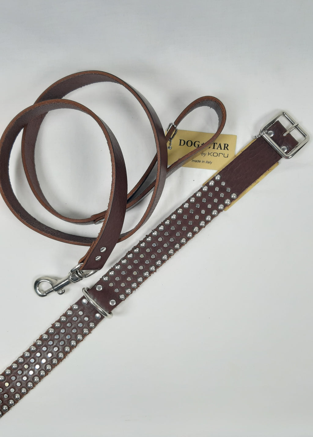 COLLARE IN CUOIO BORCHIATO h.3,5CM TG.55