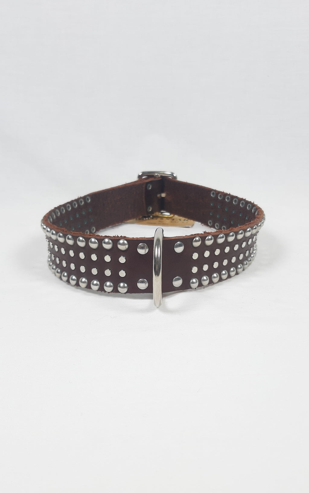 COLLARE IN CUOIO BORCHIATO h.3,5CM TG.55