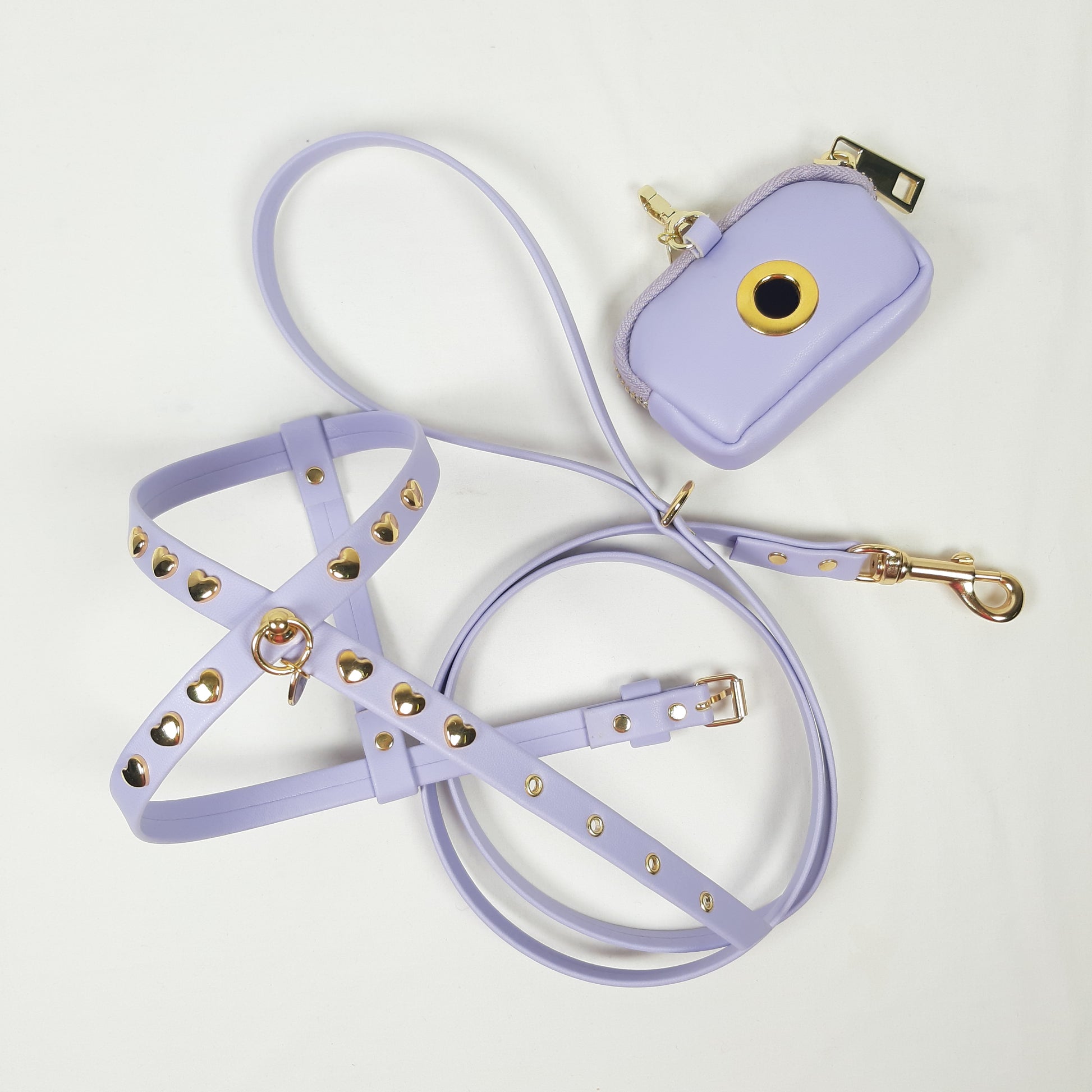 SET PETTORINA E GUINZAGLIO GLAM CUORICINI LILLA