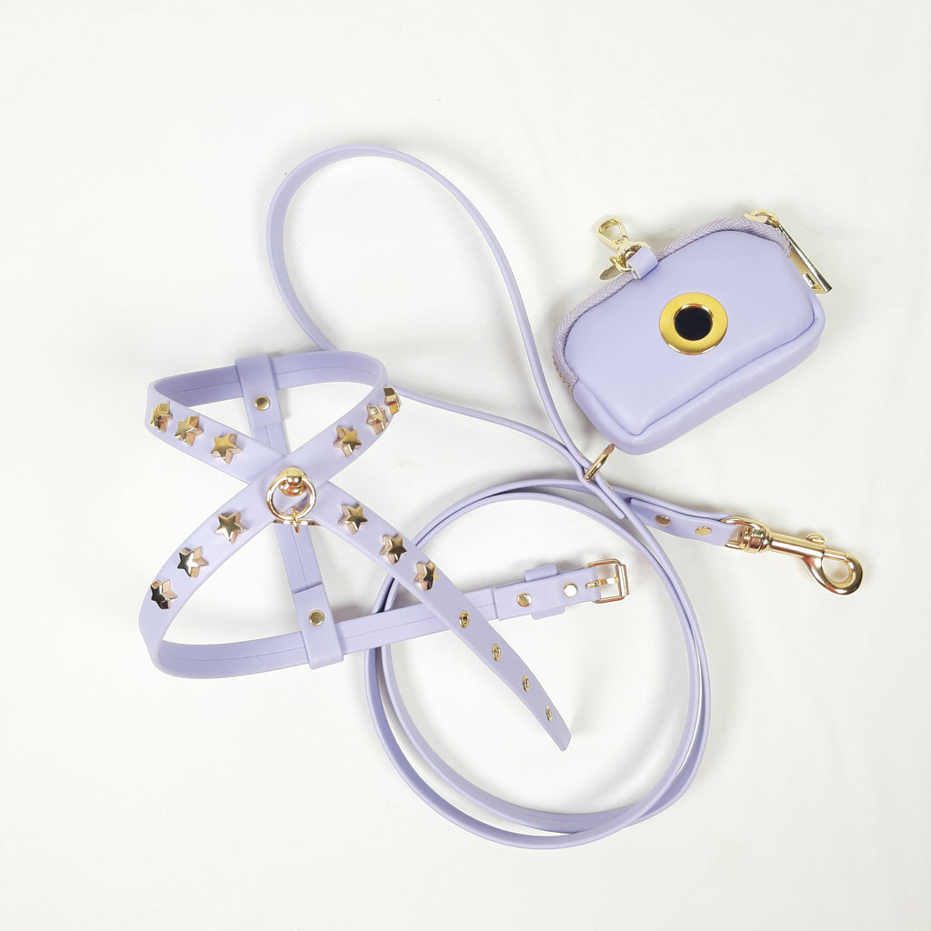 SET PETTORINA E GUINZAGLIO GLAM STELLINE LILLA