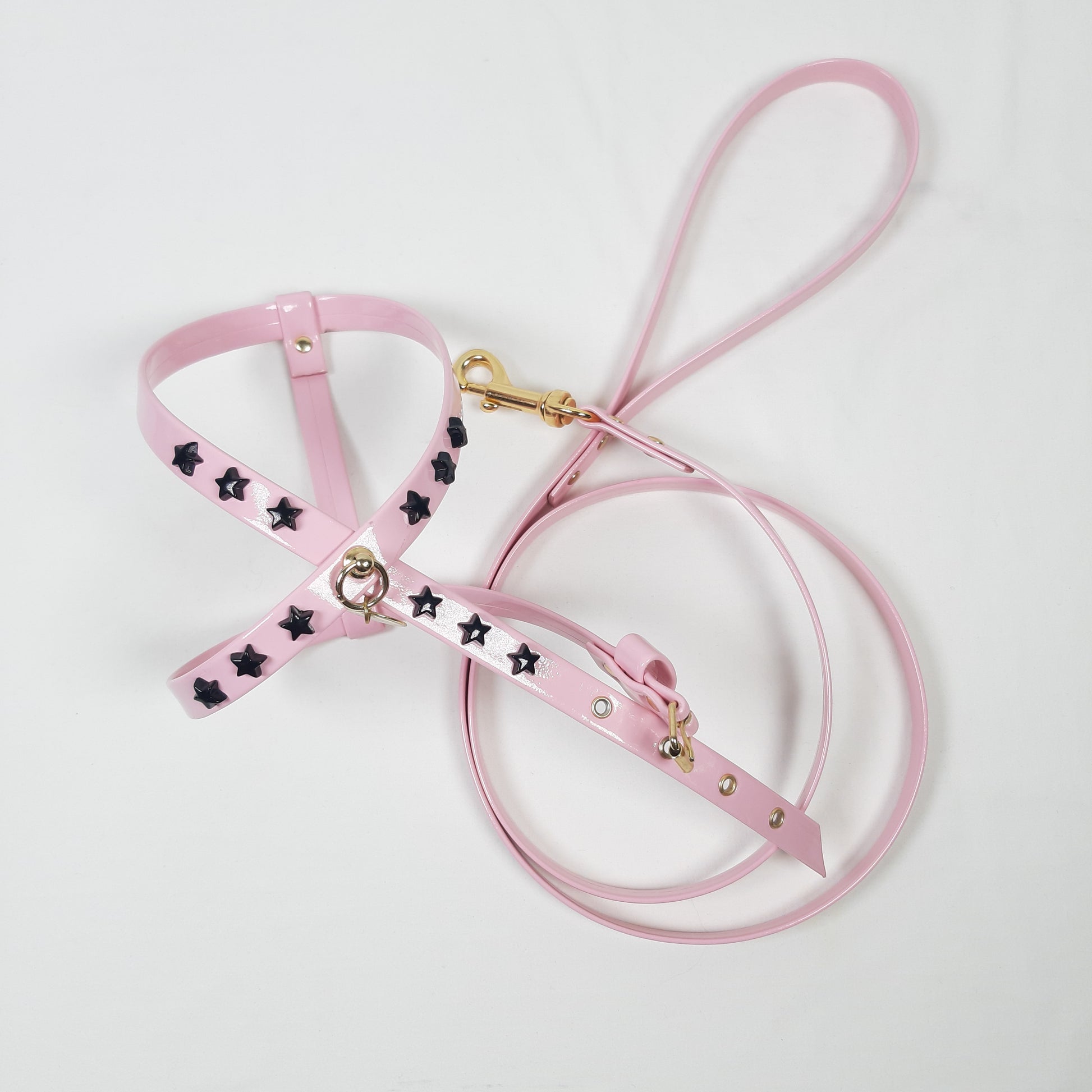 SET PETTORINA E GUINZAGLIO GLAM VERNICE ROSA