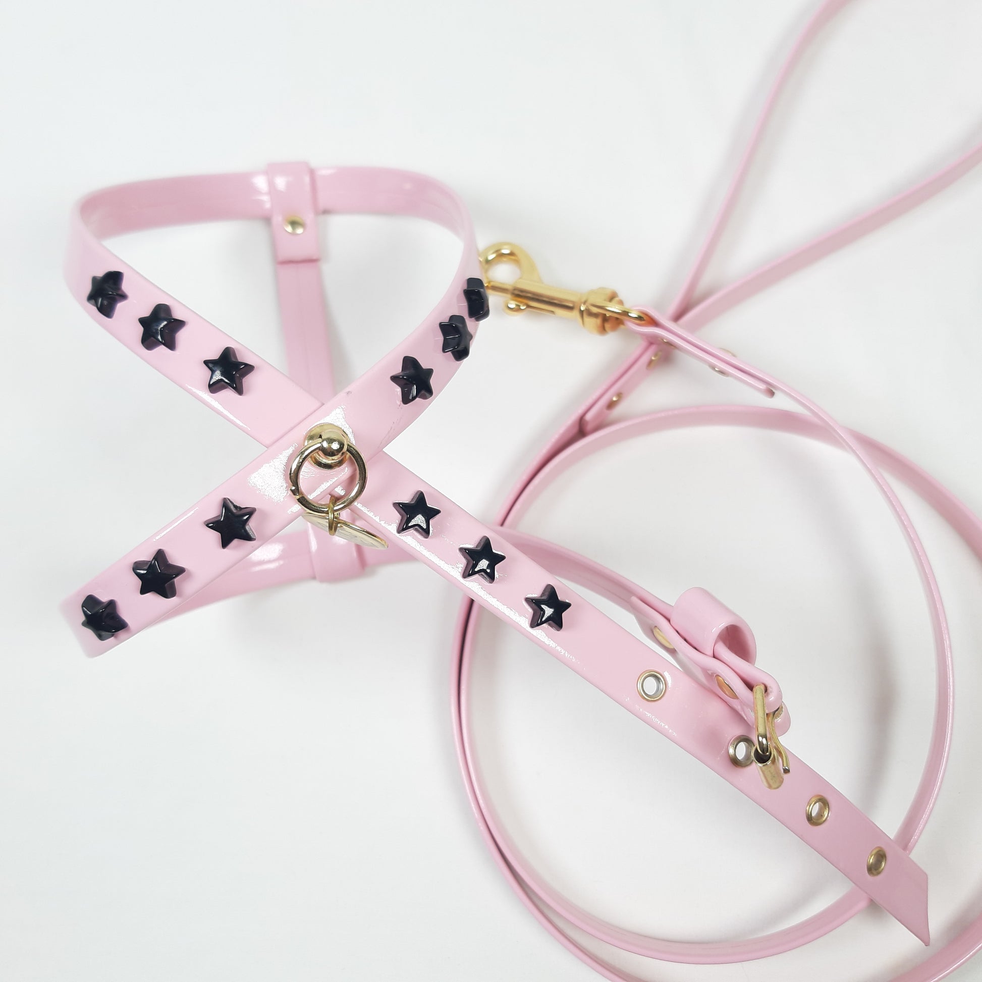 SET PETTORINA E GUINZAGLIO GLAM VERNICE ROSA