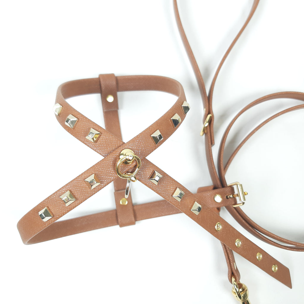 SET PETTORINA E GUINZAGLIO GLAM MARRONE