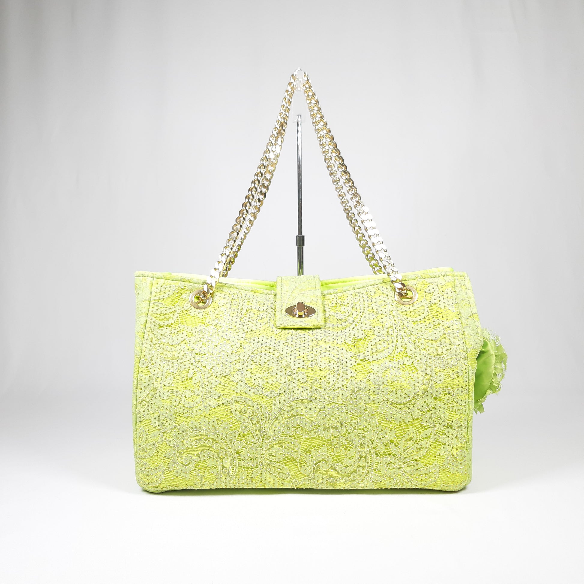 BORSA ELEGANTE VERDE LIME E ORO