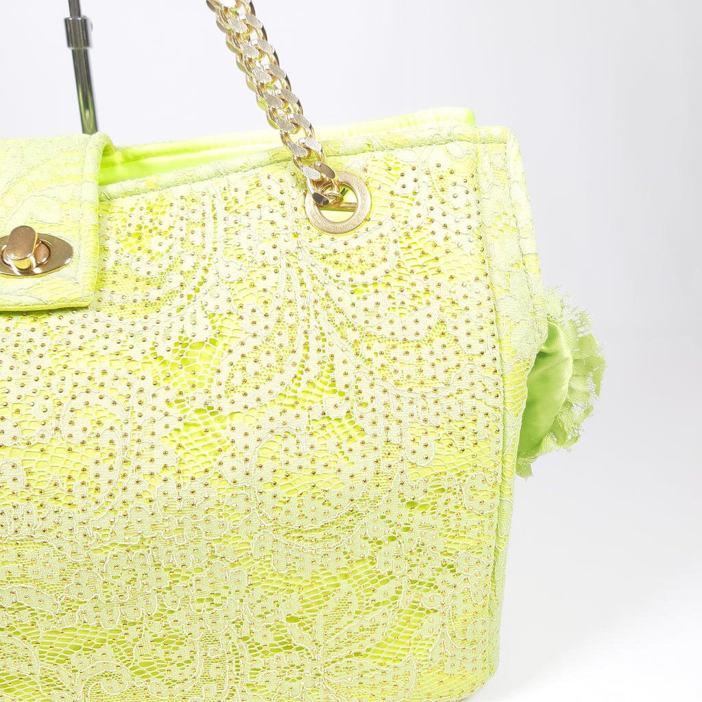 BORSA ELEGANTE VERDE LIME E ORO