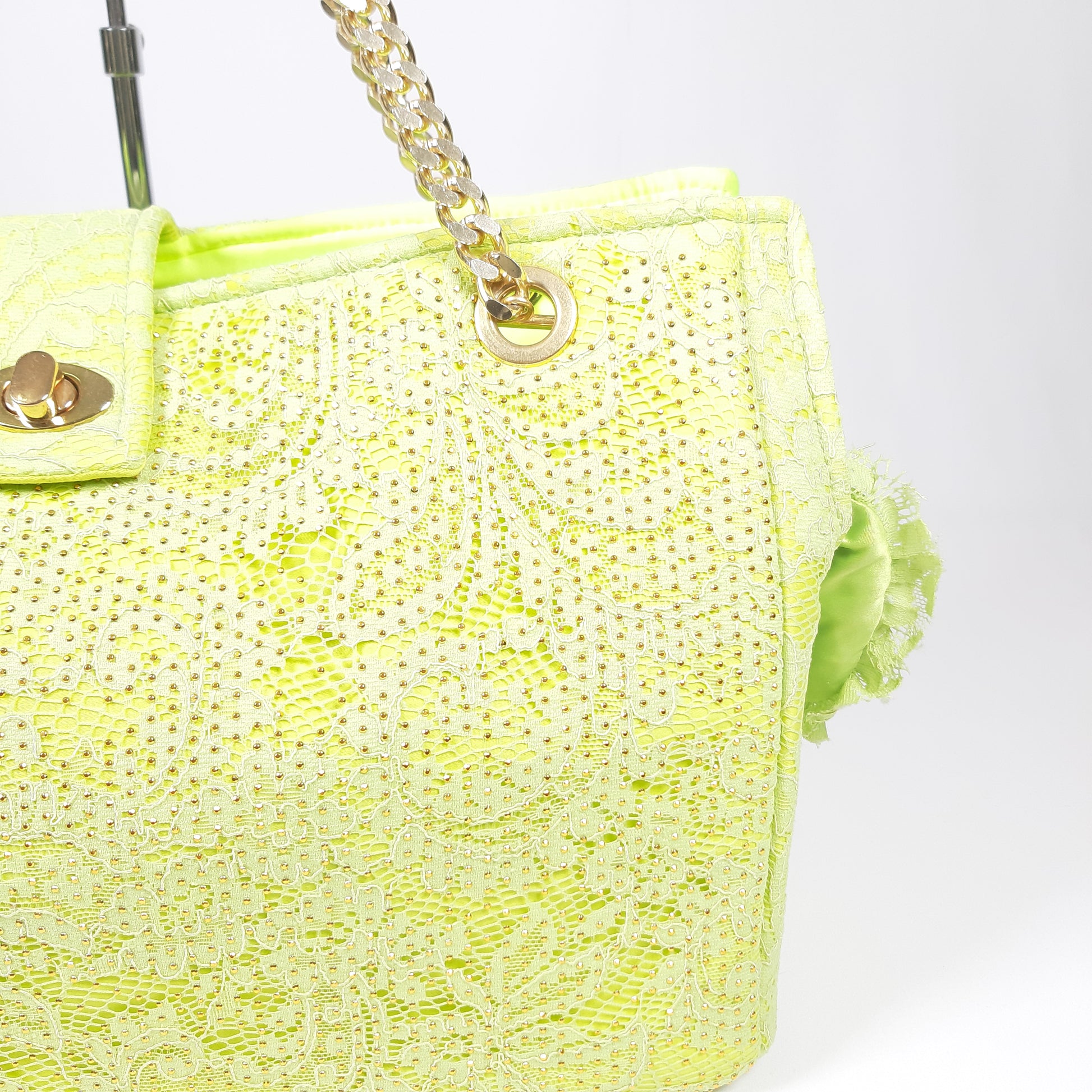 BORSA ELEGANTE VERDE LIME E ORO