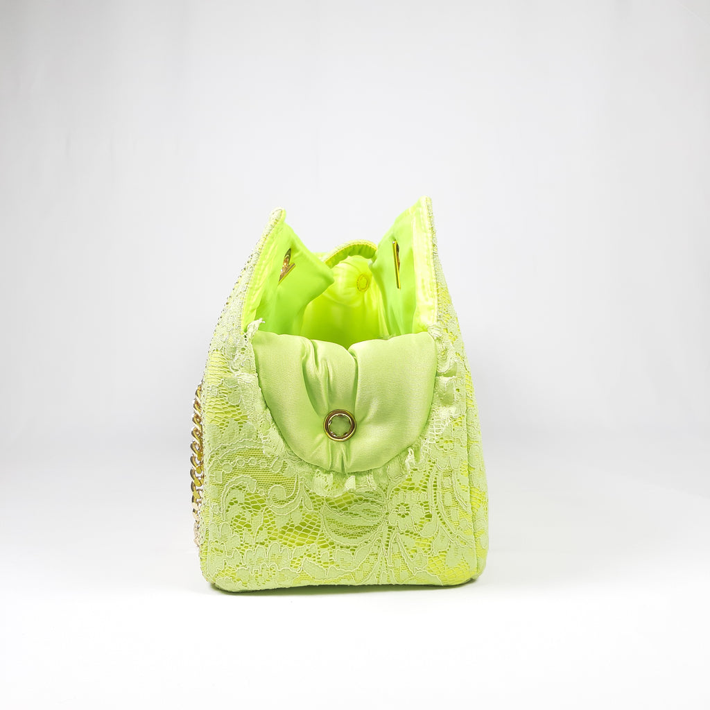 BORSA ELEGANTE VERDE LIME E ORO
