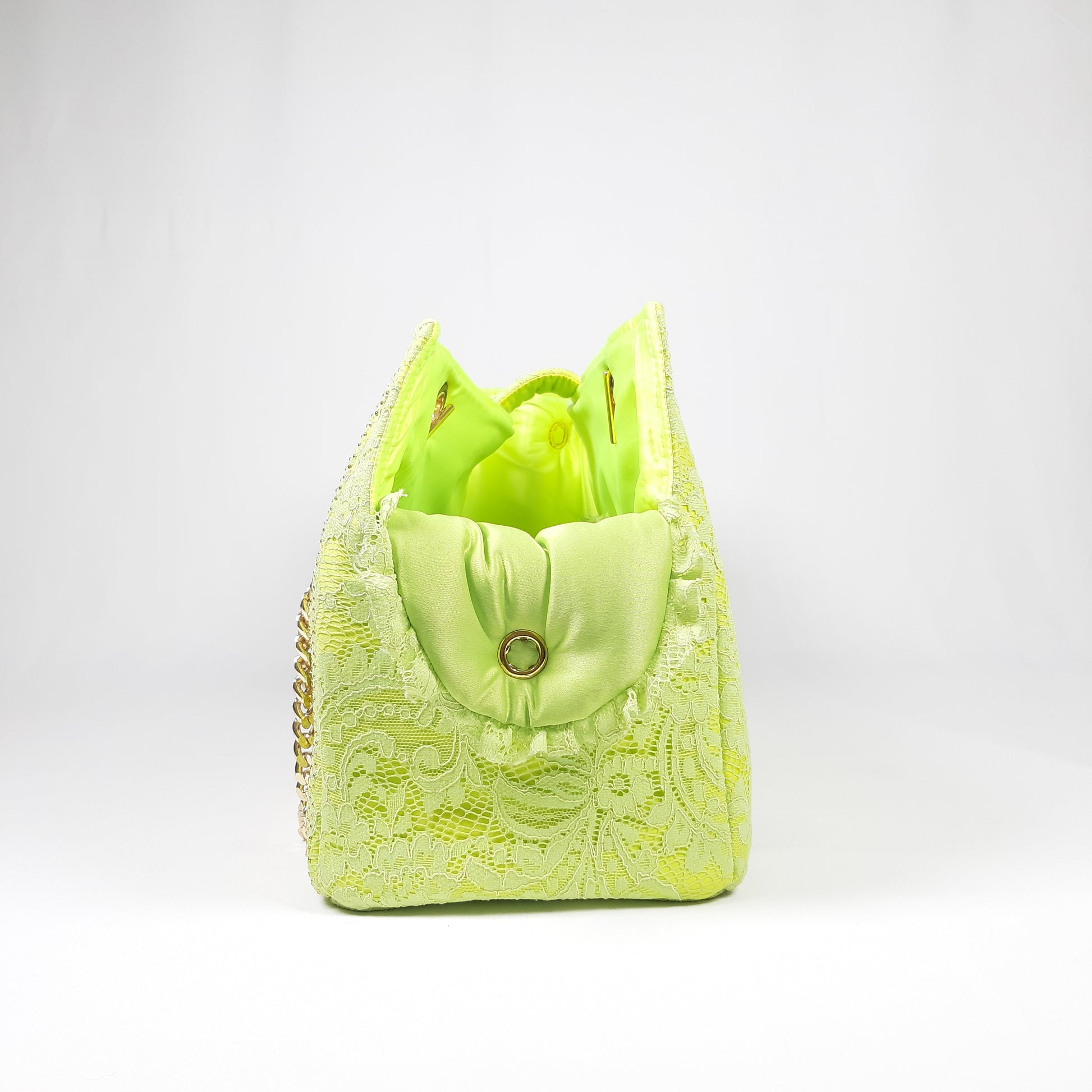 BORSA ELEGANTE VERDE LIME E ORO