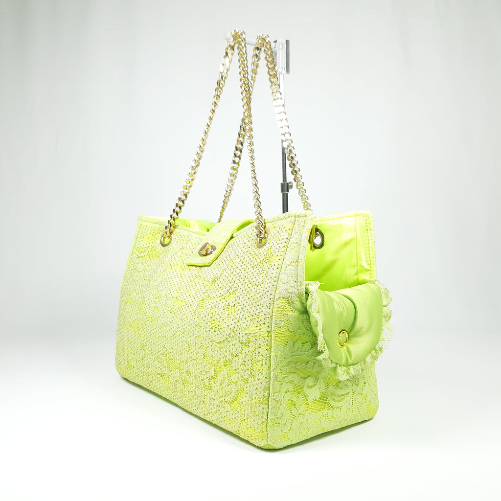 BORSA ELEGANTE VERDE LIME E ORO