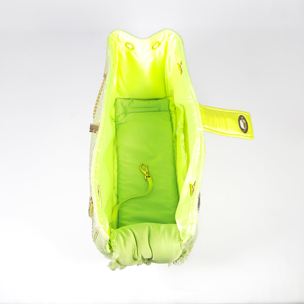 BORSA ELEGANTE VERDE LIME E ORO