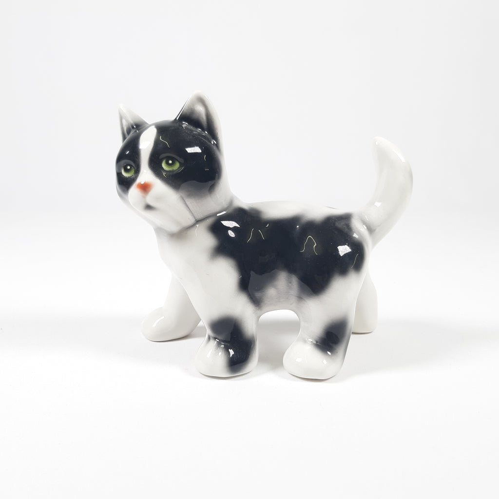 STATUETTA IN CERAMICA GATTO BIANCO E NERO