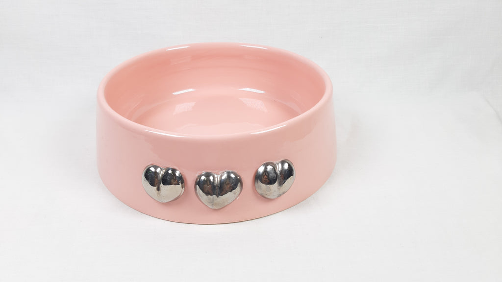 CIOTOLA CERAMICA ROSA 3 CUORI ARGENTO